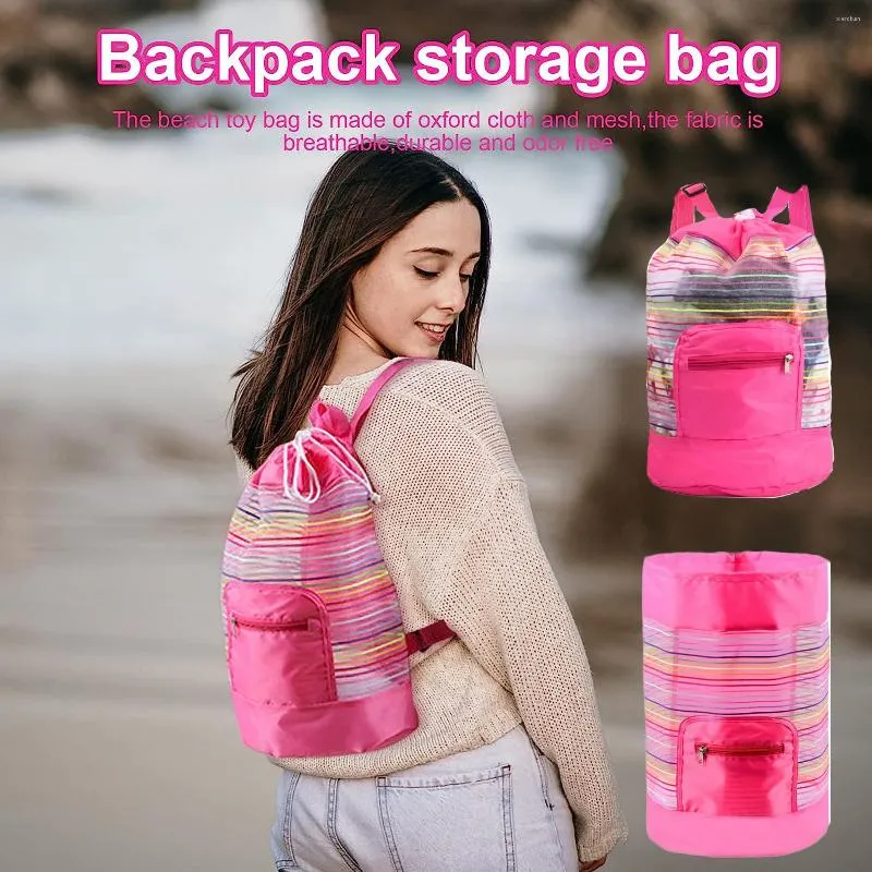 Bolsas de almacenamiento para niños, bolsa plegable de malla para la playa, bolsa de gran capacidad, organizador de juguetes de viaje, mochila portátil de verano