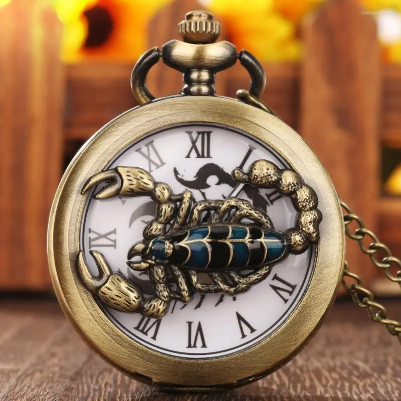 Orologi da taschino vintage cool scorpione mezzo orologio al quarzo numeri romani quadrante steampunk uomo donna collana ciondolo orologio regali