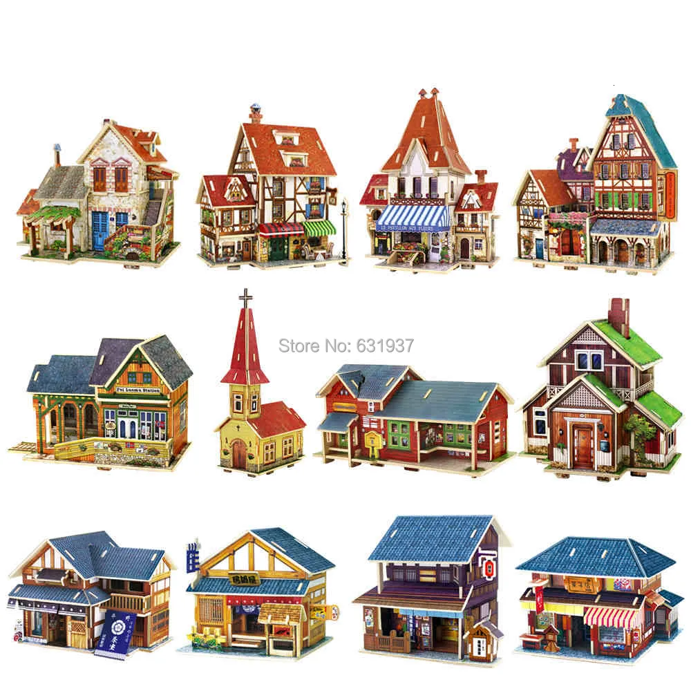 Puzzles 3D 3D Sentiments amoureux du monde Diy Doll House Jouets pour enfants en bois Assemblage adulte construction puzzle modèle Building Gift 230616