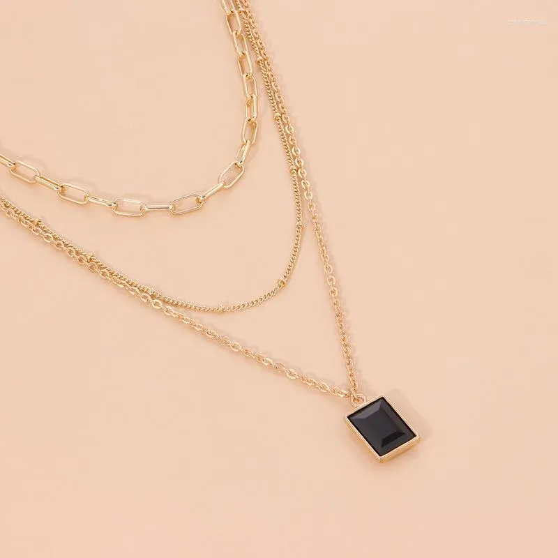 Pendant Necklaces Origin Summer Minimalist Multilayer Black Square Crystal Necklace For Women Creative Mixed Chain Jewellery