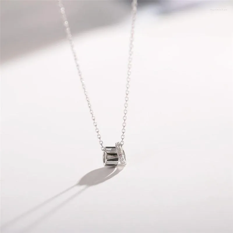 Pendanthalsband Sole Memory Double Circle Geometry Zircon Utsökt Fashion Silver Color Clavicle Chain Female Halsband Sne445