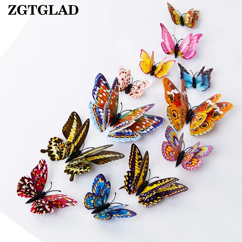 Wall Stickers ZGTGLAD 12pcsset 3d diy glow in dark Decal Butterfly Luminous Magnetic magnet sticking double feather wall stickers home Decor 230616