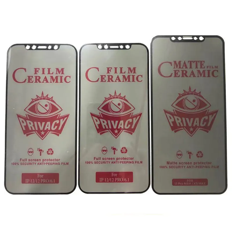 واقي الشاشة لـ iPhone 15 Pro Max 14 Plus 13 Mini 12 11 XS XR X 8 7 SE Private Ceramics Anti Gasplan Film Full Cover Cover Shield Guard