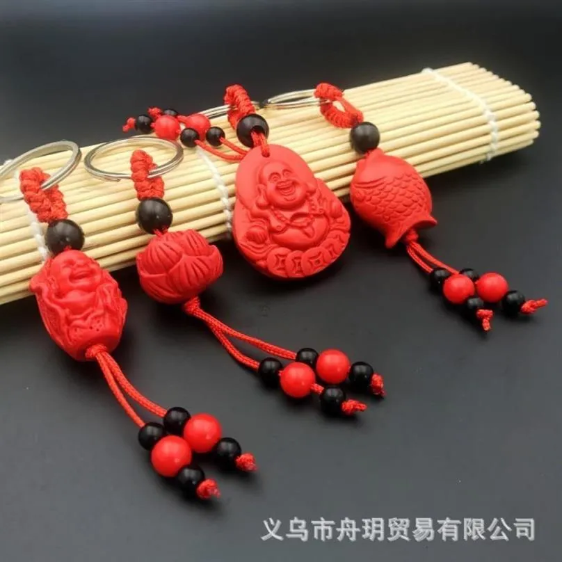 Porte-clés imitation cinabre porte-clés pendentif sac de bénédiction éléphant fermoir de sécurité voiture Zhaocaibao rouge pendentif1279644173H