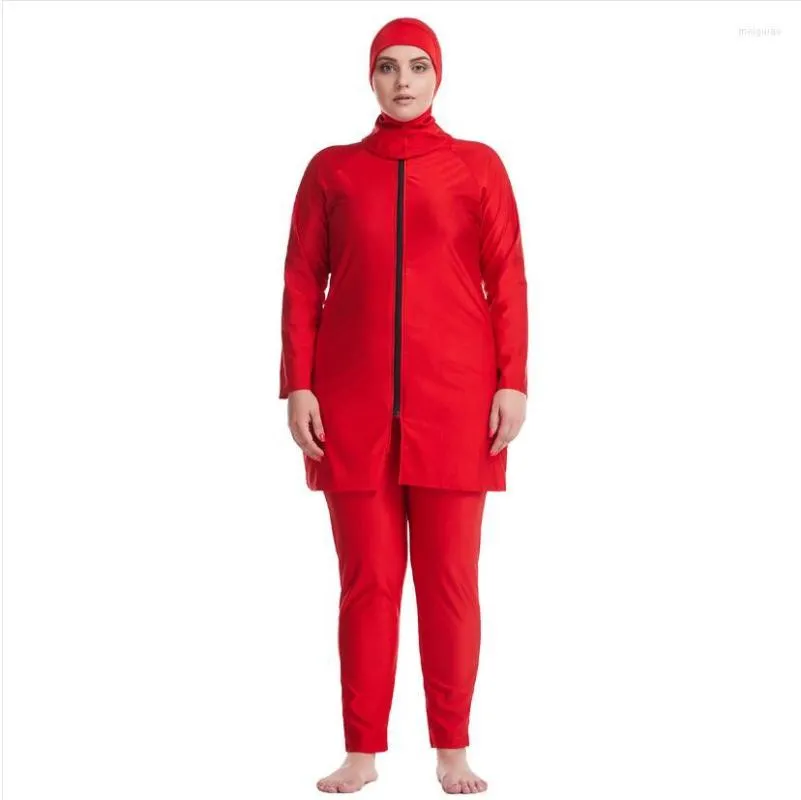 Ethnische Kleidung Plus Size Muslimische Badebekleidung XL-6XL Islamischer Schwimmbadeanzug Rote Badeanzüge Bescheidener Burkini Sportbekleidung Langarm Dame