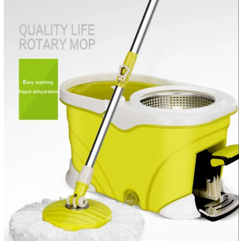 Cleaning Brushes Four drive Rotary Mop With Pedal Stainless Steel Basket Large Capacity Washing Bottle Wave Barrel Body Cleaning Assistant 230617