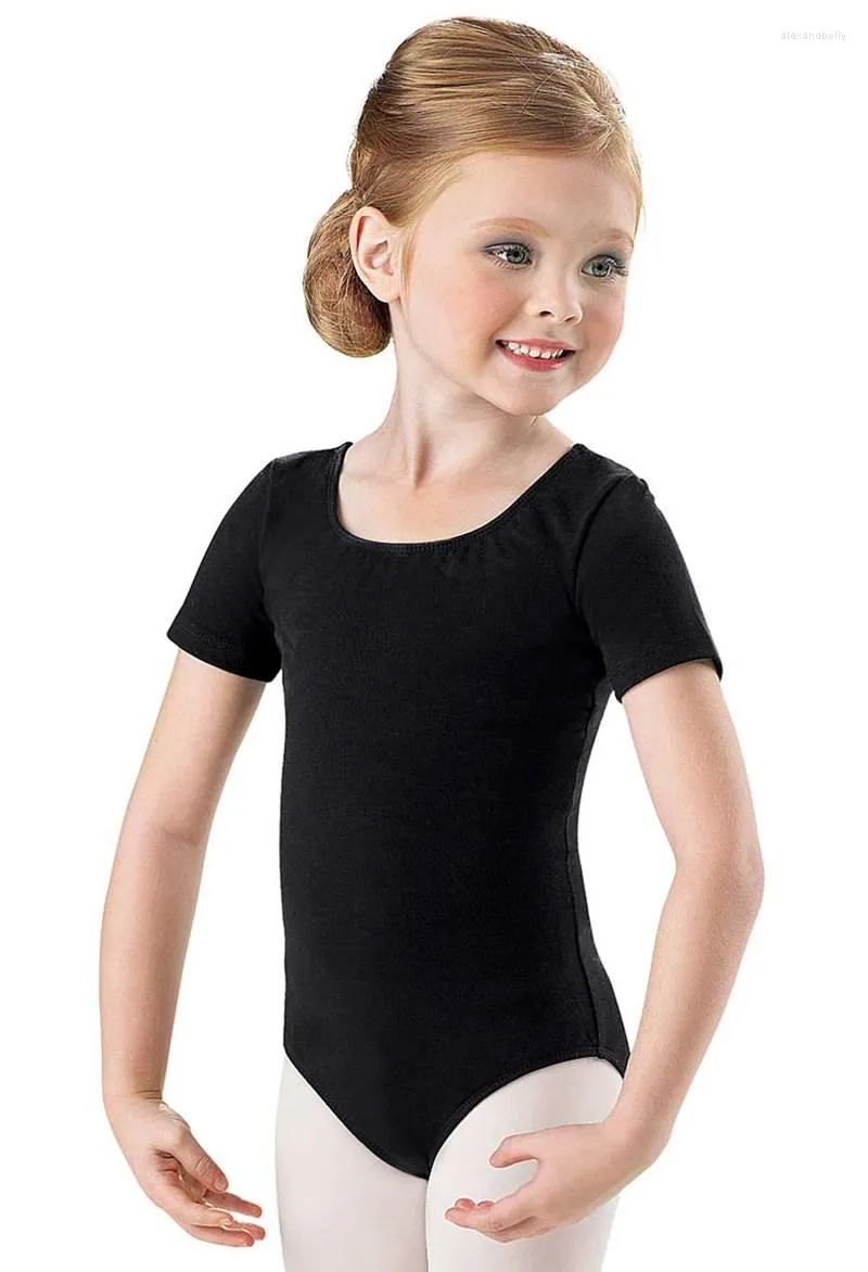 Stage Wear Children Scoop Neck Short Sleeve Girls Dance Leotard Toddler Lycra Cotton Spandex Dancewear For Ballet Class Gymnastics Outfit