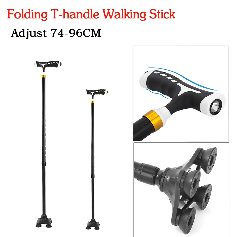Vandringsstänger som vikar med vandring med Antislip Cane Walking Stick Crutch med LED -lätta bergsbestigningsverktyg 230617