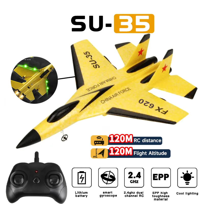 ElectricRC Aircraft RC Plane SU35 2.4G med LED -lampor Flygplan Remote Control Flying Model Glider Airplane FX820 EPP Foam Toys for Children Gifts 230616