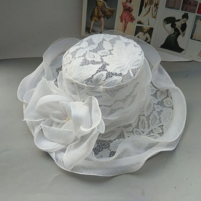 Elegant Wide Brim Sun Hats For Women: Floral Accent Fedora  display picture 1
