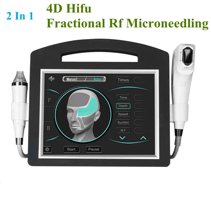 2 I 1 4D HIFU Protecable Face Lift Hud Drawning rynka borttagning 4D HIFU -fraktionerad RF -mikronedlingsmaskin