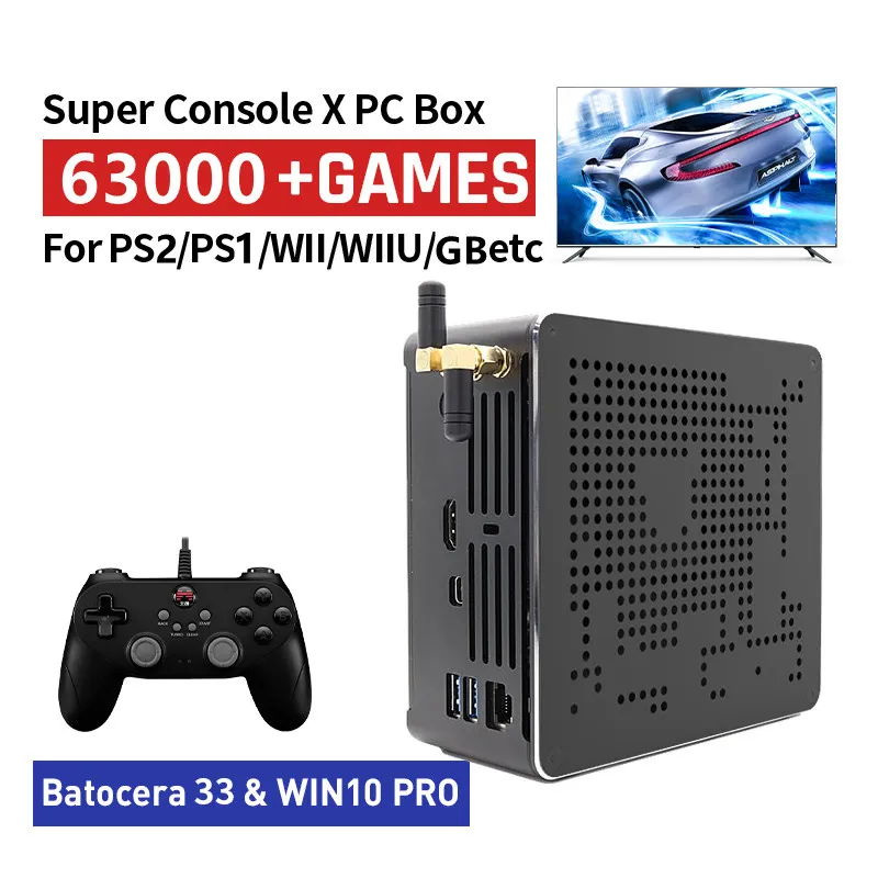 Super Console Box WIFI Console de jeu vidéo rétro Windows 10 Pro avec Mini Console de jeu 63000 4K HD ForPS2/WII/WIIU/GAMECUBE