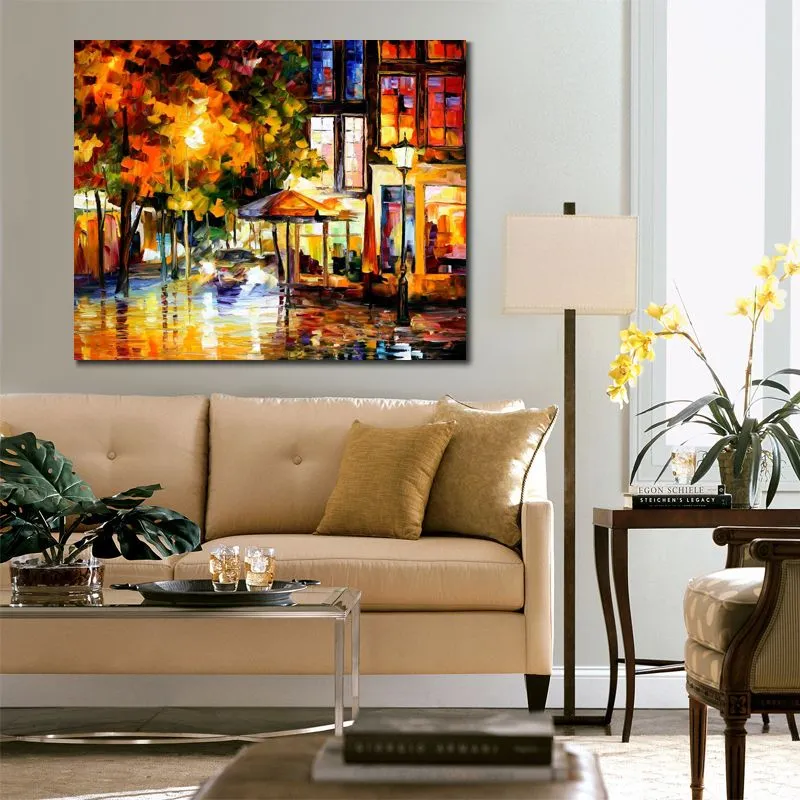 Street Landscape Canvas Art The Windows of Amsterdam Handmade Modern Painting for Family Room Decor