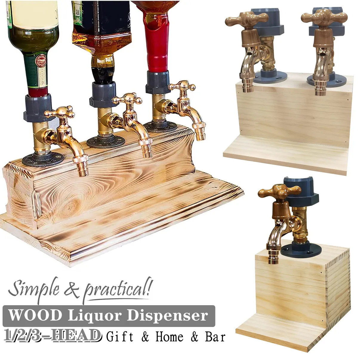 Liquor Alcohol Whiskey Wood & Brass Dispenser Whiskey