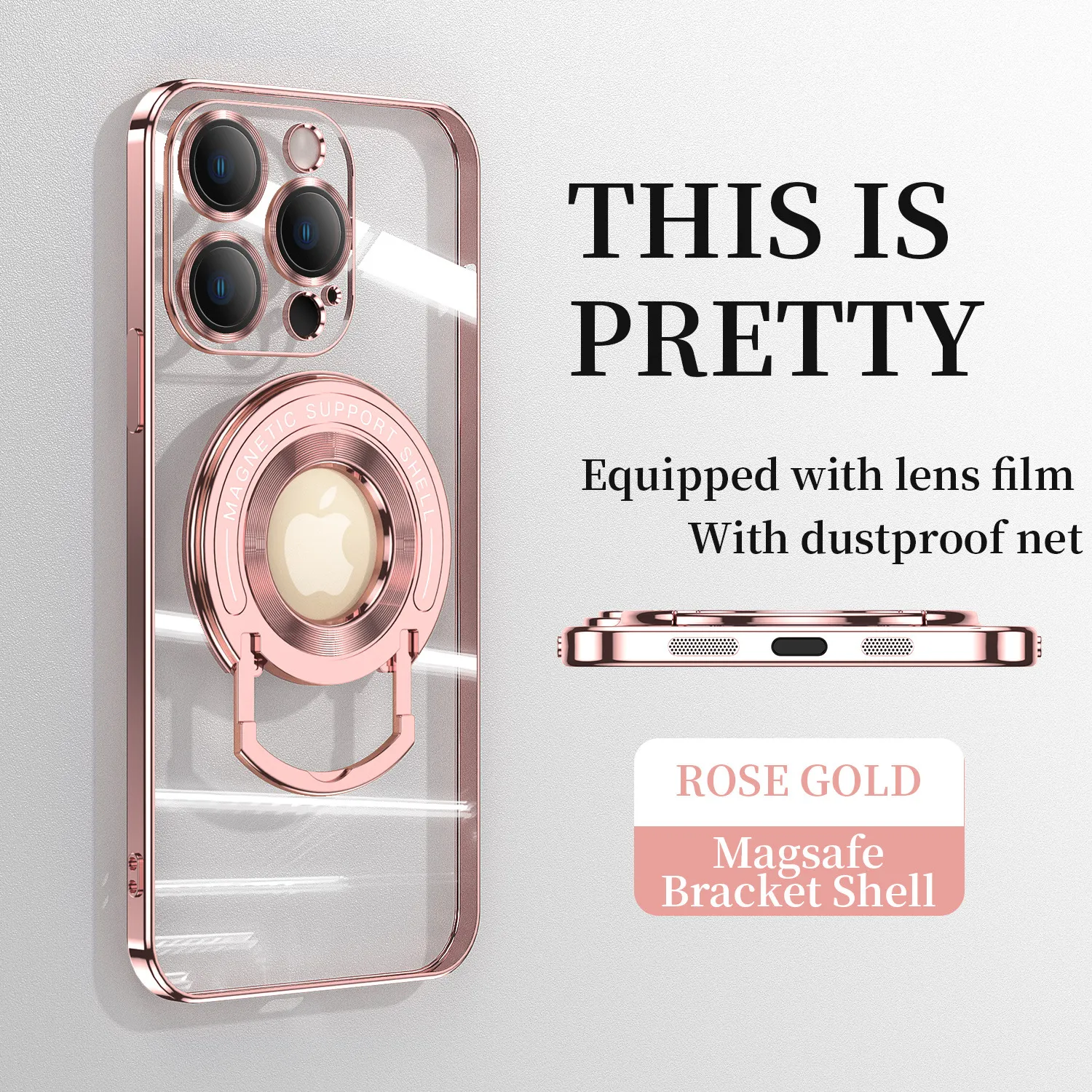 Luxury Plating Transparent för Magsafe Magnetic Phone Case för iPhone 14 13 12 11 Pro Max Plus Wireless Charging Kickstand Armor Cover