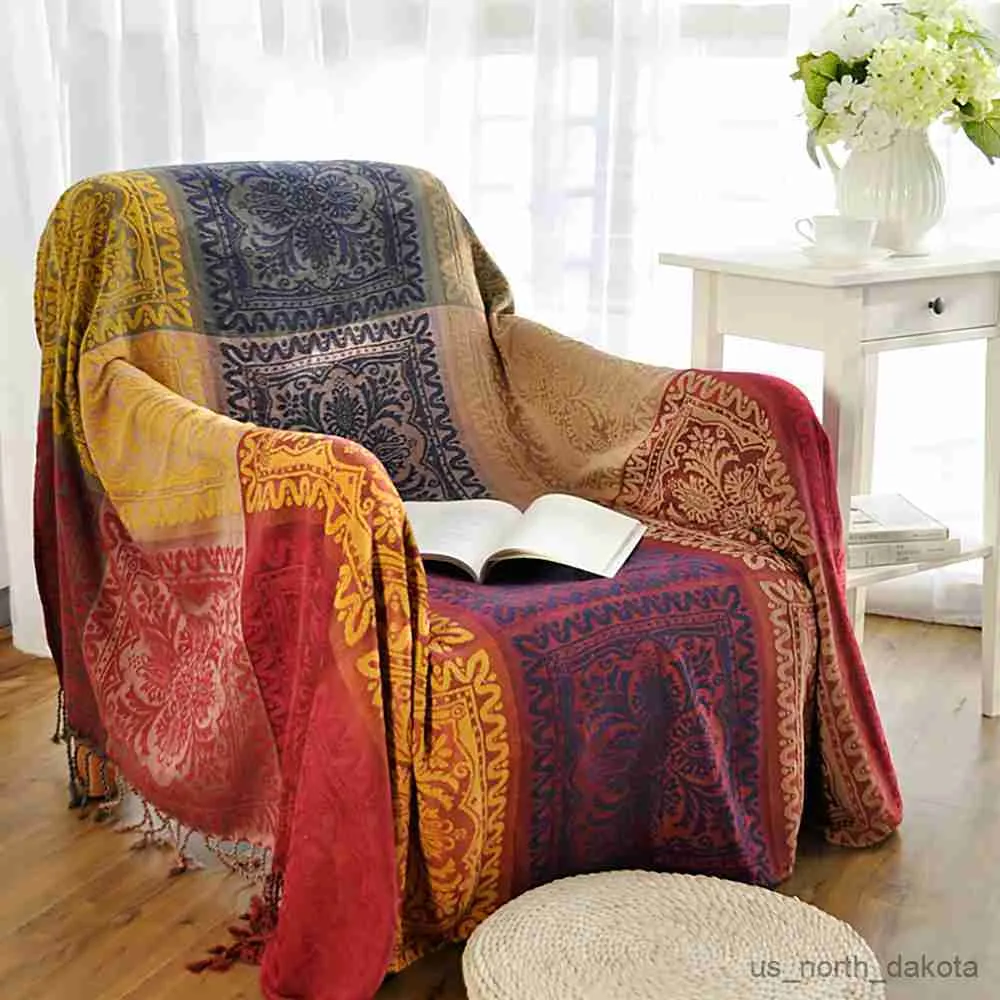 Blankets Retro Fabric Blanket Sofa Case Chair Decor Throw Colorful Pattern Home Office Blankets For Bed R230617