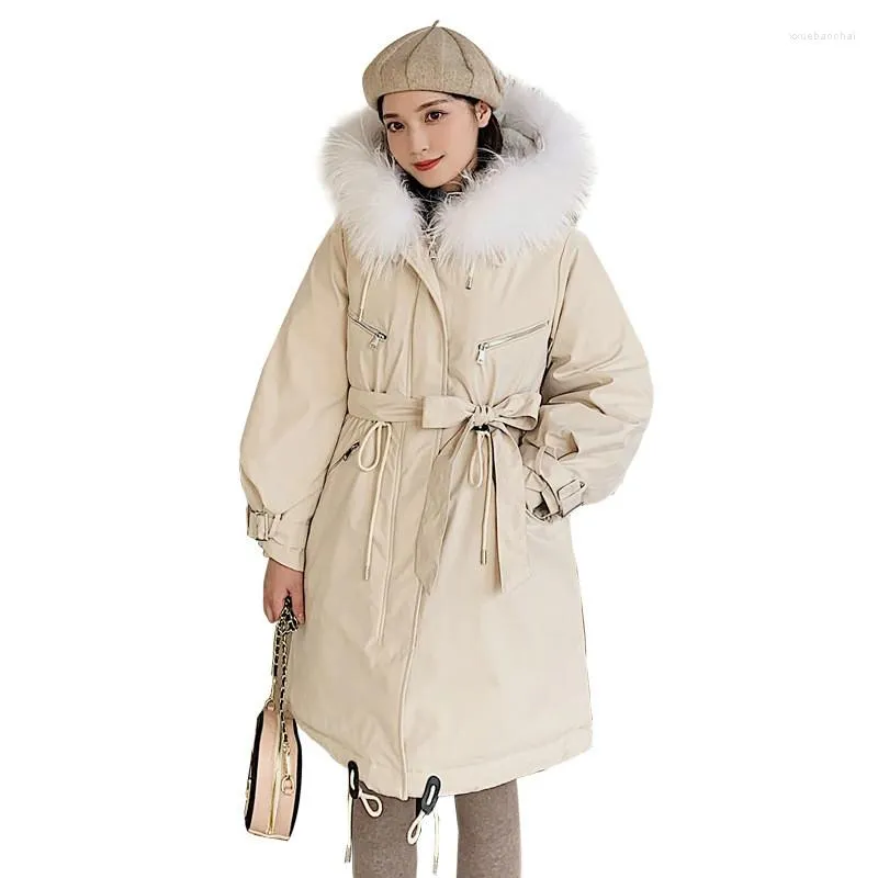 Trench femme épaissir chaud manteau d'hiver femmes surdimensionné 2023 grande vraie fourrure naturelle laine vers le bas Parka à capuche veste d'extérieur