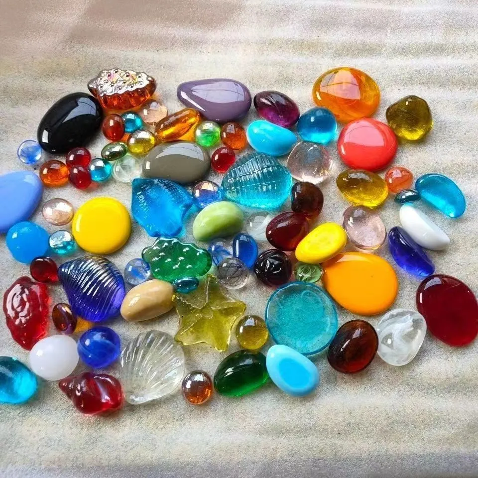 Shell Shaped Stained Glass Stones For Aquarium Decoration Colorful 