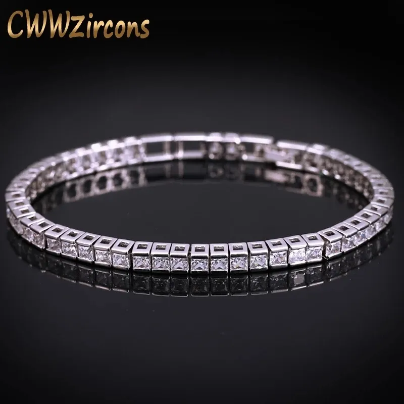 Ketting CWWZircons Merk Vierkante 3mm Zirconia Tennis Armbanden voor Vrouw Wit Goud Kleur Princess Cut CZ Bruiloft Sieraden CB169 230616