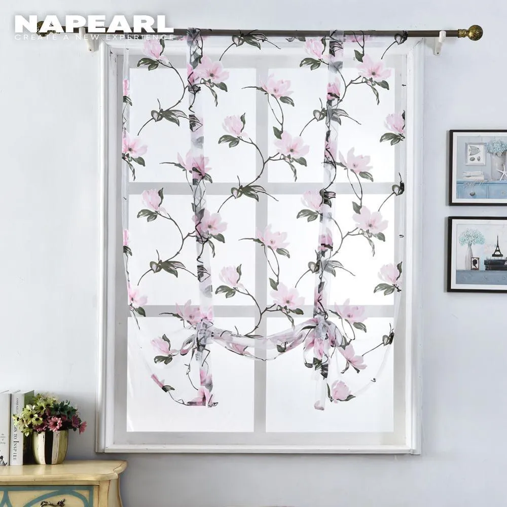 Curtains Napearl Floral Design Kitchen Curtains Short Sheer Roman Blinds Door Modern Tulle Fabrics Valance