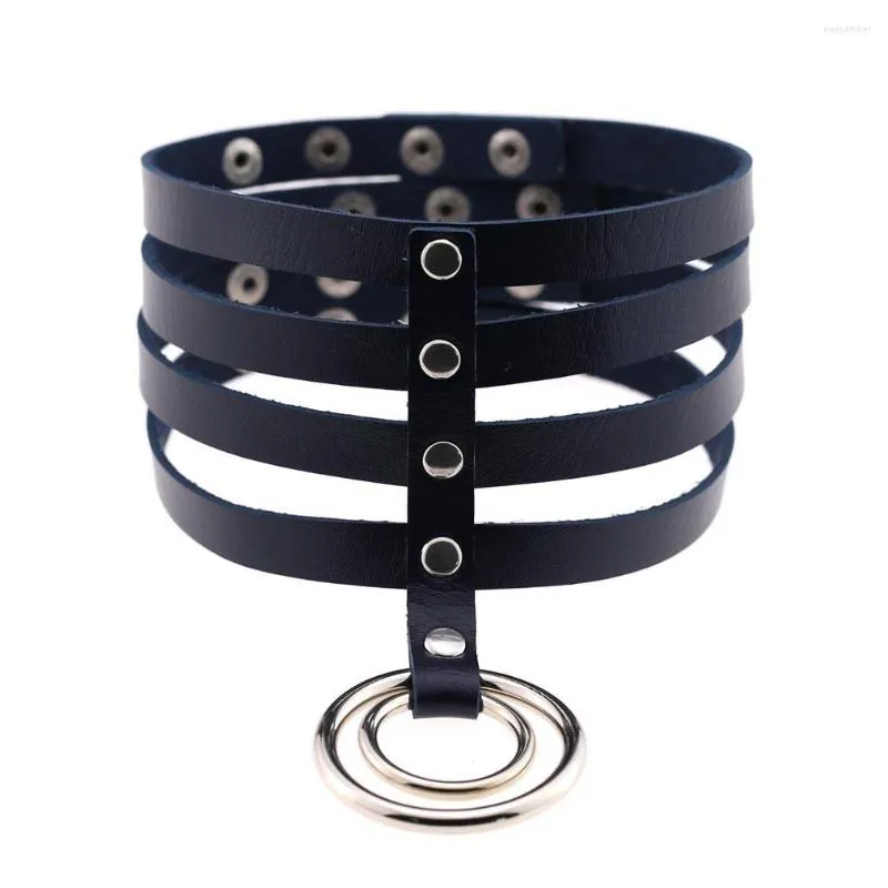 Choker Punk Sexy Gothic Pu Leather Goth 4-row Neck Chain Necklace Two Circles Round Collar Women Jewelry Friend Party Accessory