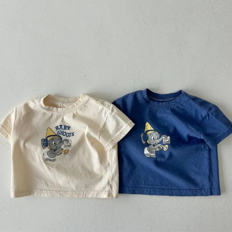 T-shirts Verão Criança Menino Menina Bonito Cartoon Elefante T-shirt Crianças Animal Print Manga Curta Tees Baby Cotton Ins Macio Solto Casual Tops 230617