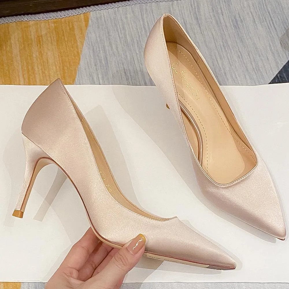 Stivali eleganti nuove donne da ufficio pompe sexy tacchi sottili abbigliamento da donna scarpe da matrimoni da matrimonio stiletto da signore verdi da donna di seta o0007