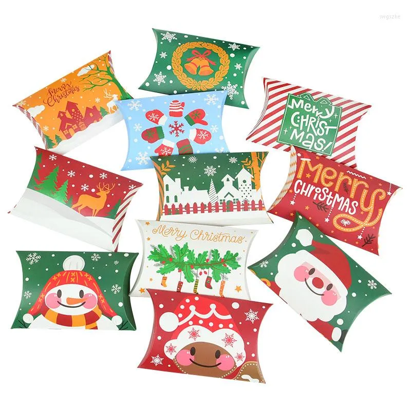 Gift Wrap 12/24Pcs Christmas Pillow Box Candy Packaging Boxes Kids Favors Bags Year Noel Navidad Party Supplies