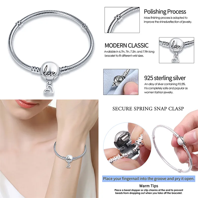 Authentic Snake Chain fit  bracelet designer for women European Bead Pendant Diy Armband Frauen bracelet for women Perlen