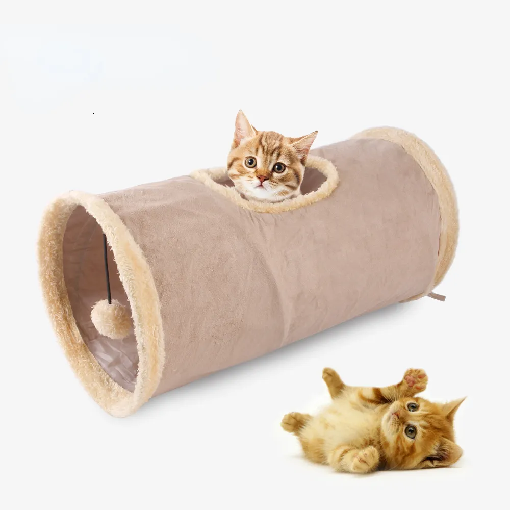 Brinquedos para gatos Pet Cat Plush Channel Dobrável Camurça Cat Tunnel Educational Cat Toy Warm Winter Cat Interactive Toys for Cat Supplies 230617