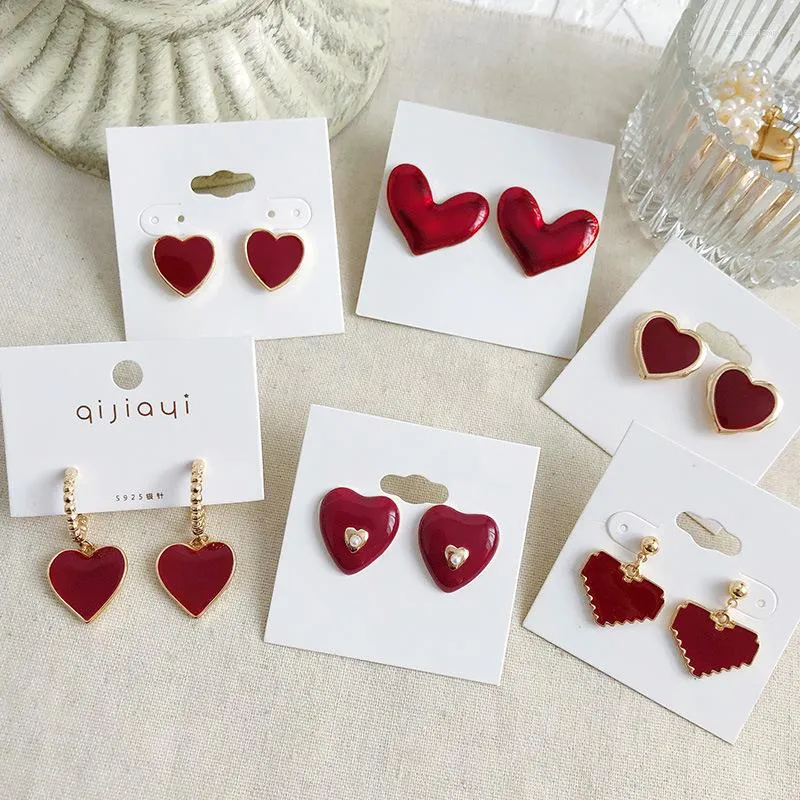 Boucles d'oreilles à tige Design Simple vin rouge couleur amour coeur émail pour les femmes mode doux boucle d'oreille bijoux cadeaux