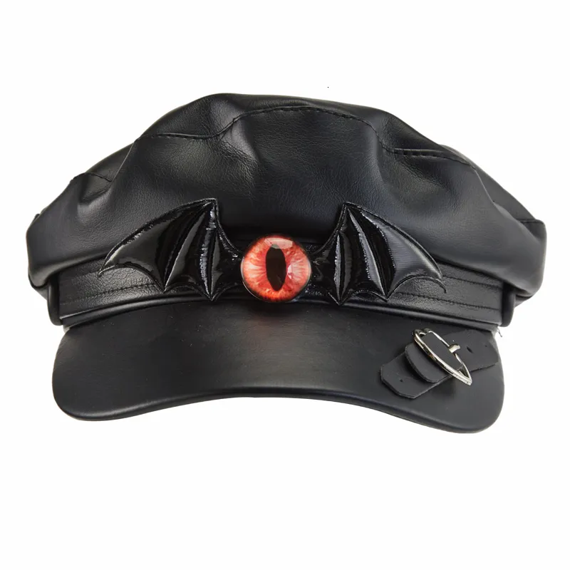 Baskar Steampunk Sboy Hat Gothic Black Bat Wings Cap Halloween Cosplay Hats Decors 230617