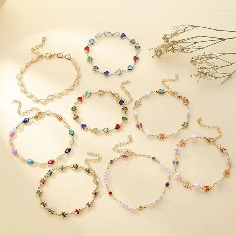 Pulseras con abalorios, pulsera de cadena de cuentas para mujer, joyería de Color caramelo, regalo, brazaletes de Material de aleación para niñas