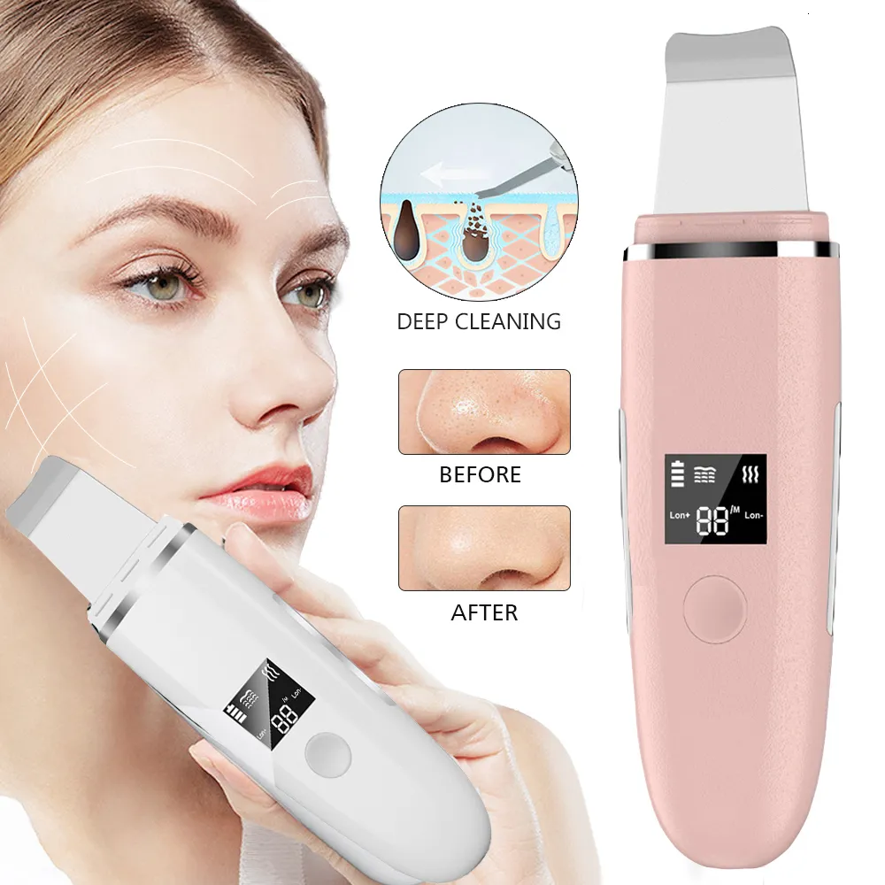 Rengöringsverktygstillbehör Ultraljudsskrubber Blackhead Remover Cleaner Deep Face Massager Care Sonic Peeling Device med skärmrengöringsmedel 230617