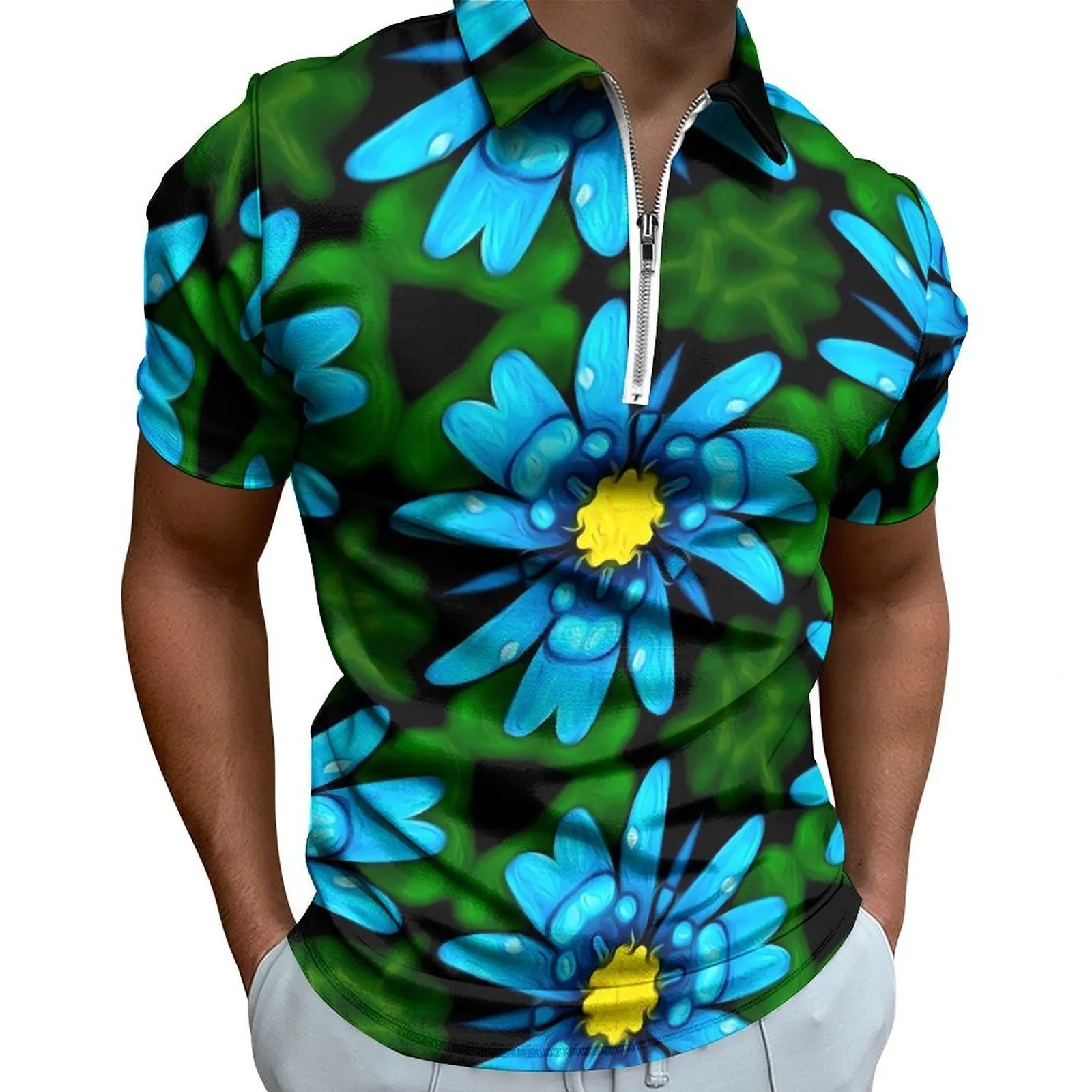 Polos pour hommes Blue Daisy Casual T-Shirts Belle fleur Imprimer Polo Shirt Col rabattu Y2K Chemise Homme Graphique Vêtements Grande Taille 5XL 6XL 230617