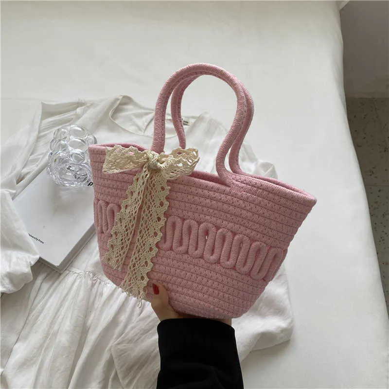 Beach Bags 2023 New Handwoven Handheld Bag Women's Vine Woven Vegetable Basket Small and Fresh Art Simple Style