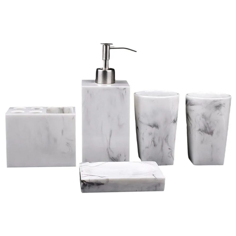 5pack Bath Bathroom Accessories Set Marble Resin Toothbrush Holder Soap Dish