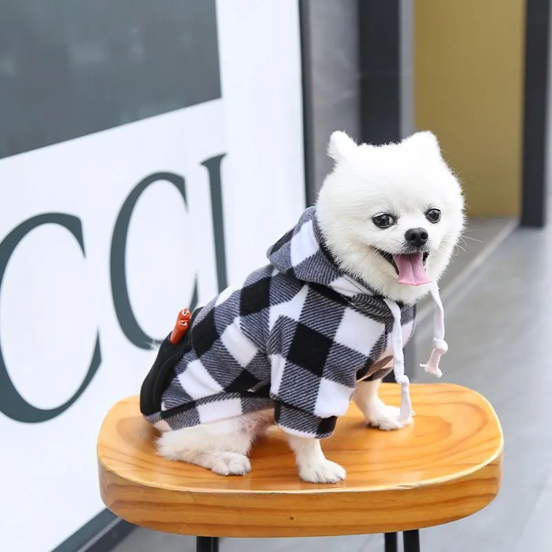 Sweats à capuche hivernaux chauds pour animaux de compagnie pour chiens Plaid Printing chien Hoodies tenue pour petit chien Chihuahua Pug Sweater Clothing Puppy Cat Coat Jacket