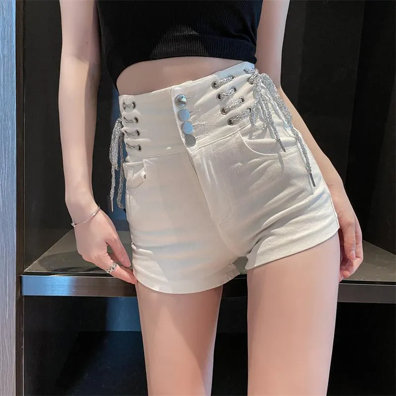 Jeans da donna Jeans New Fashion Jeans attillati Pantaloncini Ragazza Fasciatura Bodycon Pantaloni corti in denim Donna Nero Bianco Mini Hotpants corti