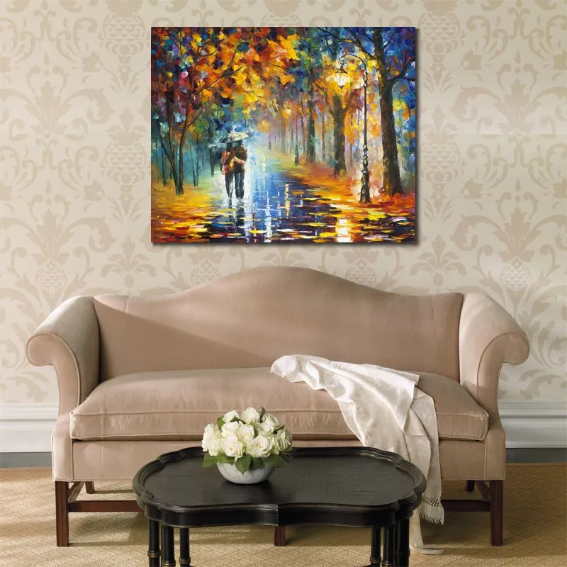 High Quality Canvas Art Autumn Hugs Handcrafted Oil Paintings Urban Streets Modern Wall Decor