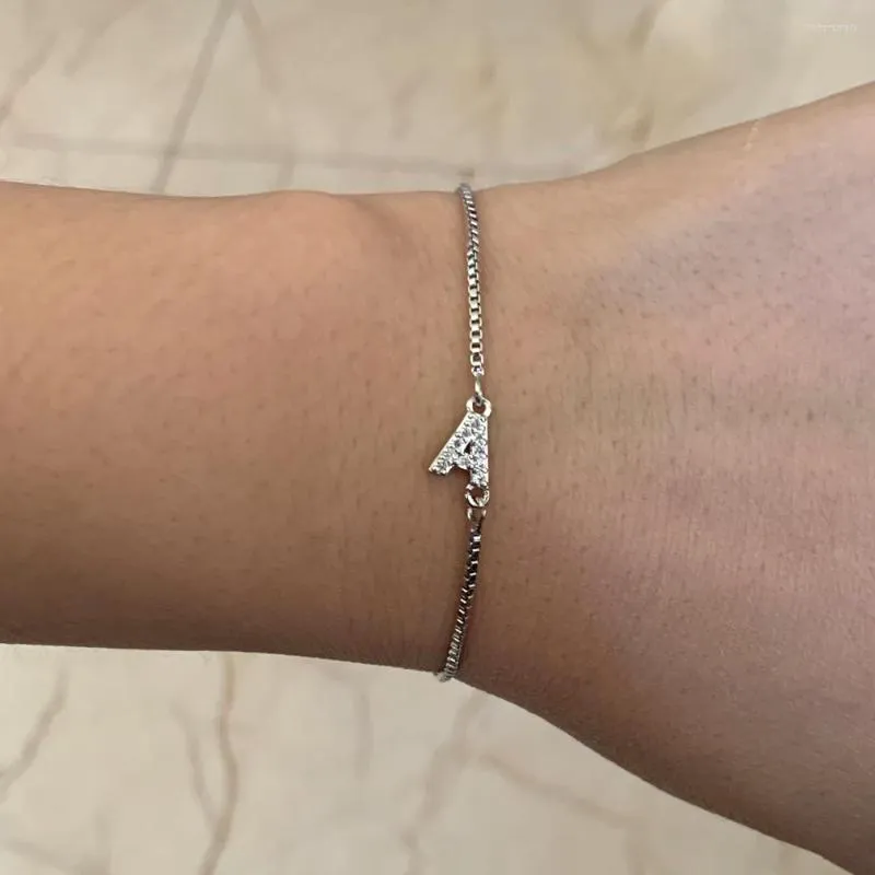 Charm Bracelets Customize Silver Color Small Zircon A-Z Alphabet Initial Letter Bracelet For Women Trendy Adjustable Chain Arm Cuff