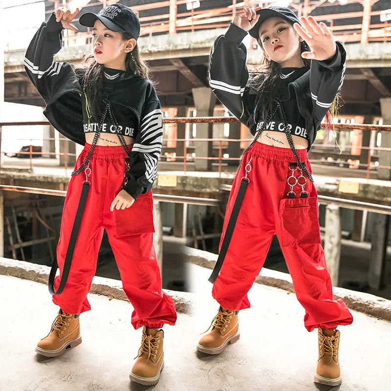 Girls Long Sleeve Black Jazz Dance Costume With Red Skater Cargo Pants Hip  Hop Performance Wear For Rave Kids Dancewear 5049 230617 From Men08, $22.27