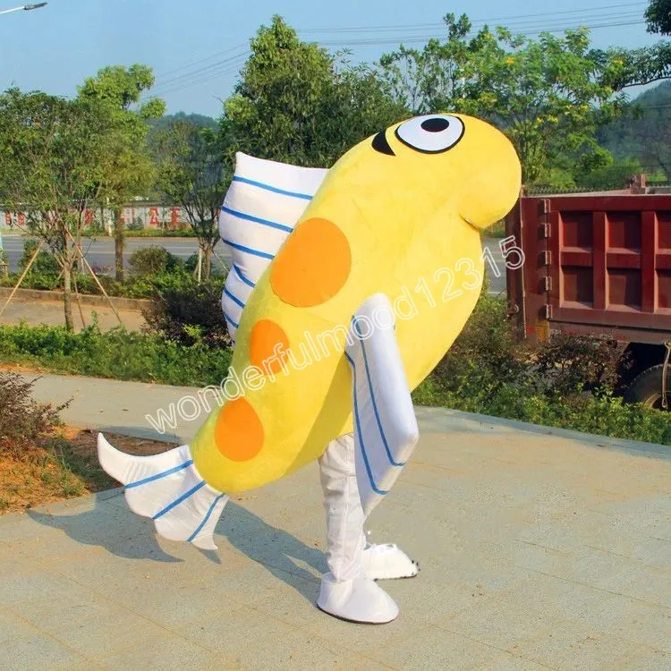 Yellow Fish Mascot Costumes Carnival Hallowen Gifts unisex vuxna fancy party spel outfit semester utomhus reklamdräkt kostym