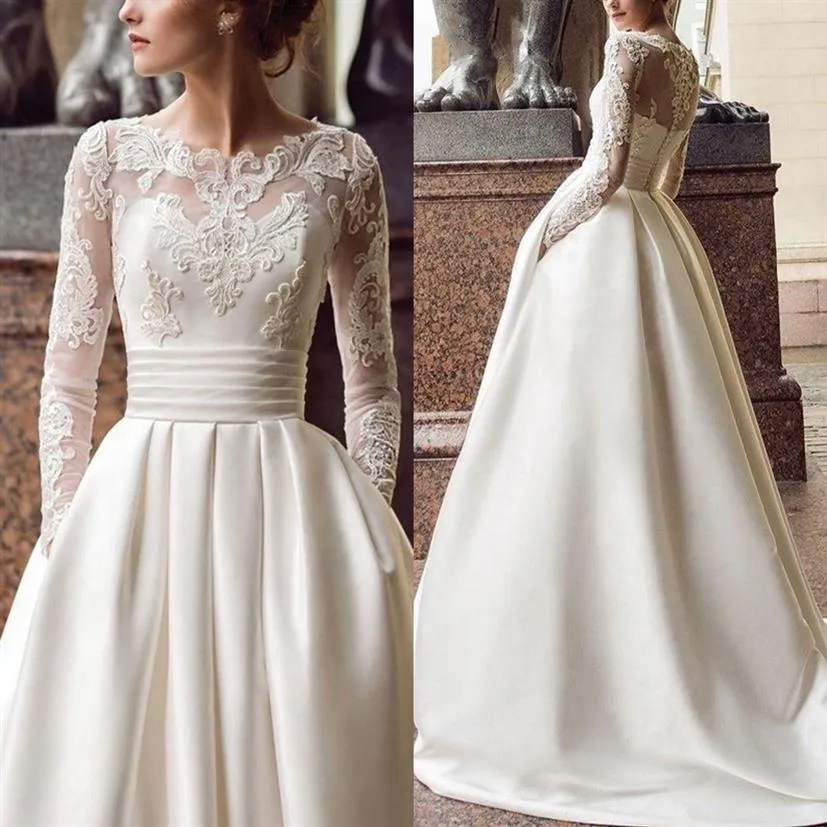 Modest Long Sleeve Wedding Dress 2022With Pockets Pleated Bateau Princess Wedding Dresses Bridal Gowns abiti da sposa Vestido De N1969