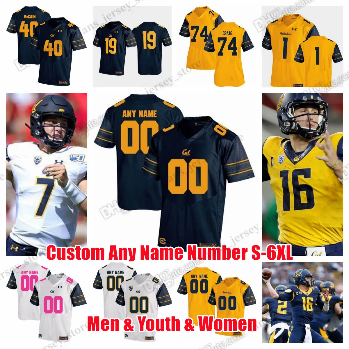 Niestandardowe S-6xl California Golden Bears College Football Jerseys Sam Jackson V Tyler Jensen Fernando Mendoza Noah Mitcheom Byron Ott Tagaloa Dowolne koszulka nazwiska