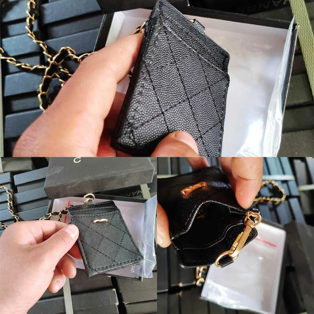 Designer Bolsa Channell Bag Chain Card Bag Light Luxury Card Clip Anti Magnético Permissão de Trabalho Pendurado Pescoço Controle de Acesso Simples Retro Card Case