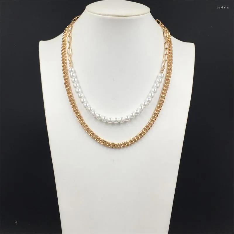 Kedjor Trendiga Böhmen Guldfärgkedja med perfekt rund Pearl Starnd Layed Halsband för kvinnor flicka avslappnad eleganta underbara smycken