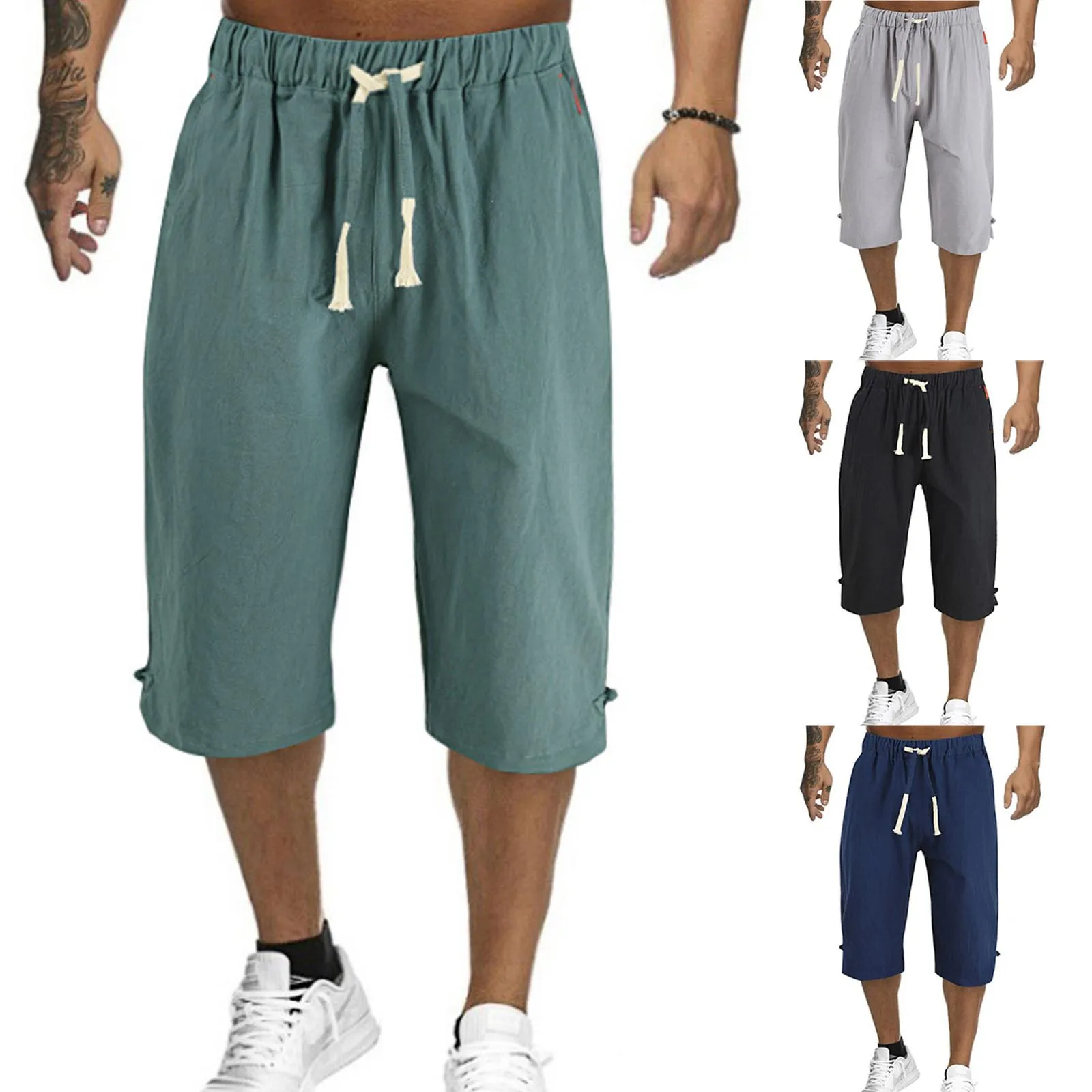 Pantalon 2022 nouvelle vente plus récent été décontracté pantacourt hommes mode Style homme Bermuda respirant taille élastique hommes lin pantalon 5xl