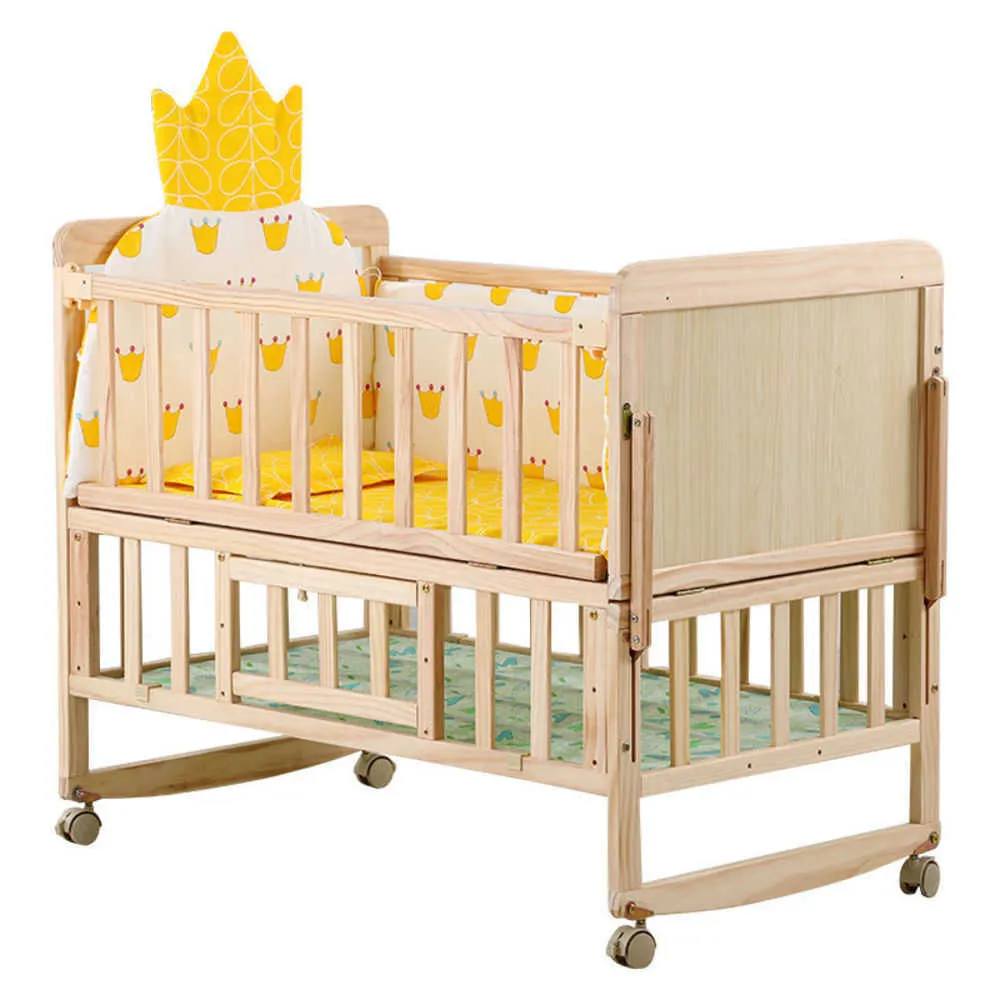 Solid Wood Environmental Friendly Lacquer Arc Baby Bed Newborn Bb Cradle Spliceable Variable Desk