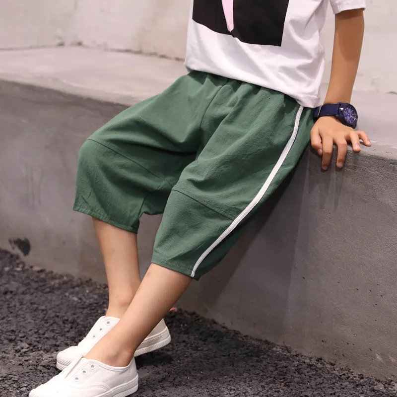 Shorts Boys Summer Loose Linen Pants Teenage Short Trouser Baby Casual Childrens Elastic Waist Teens Clothes 230617